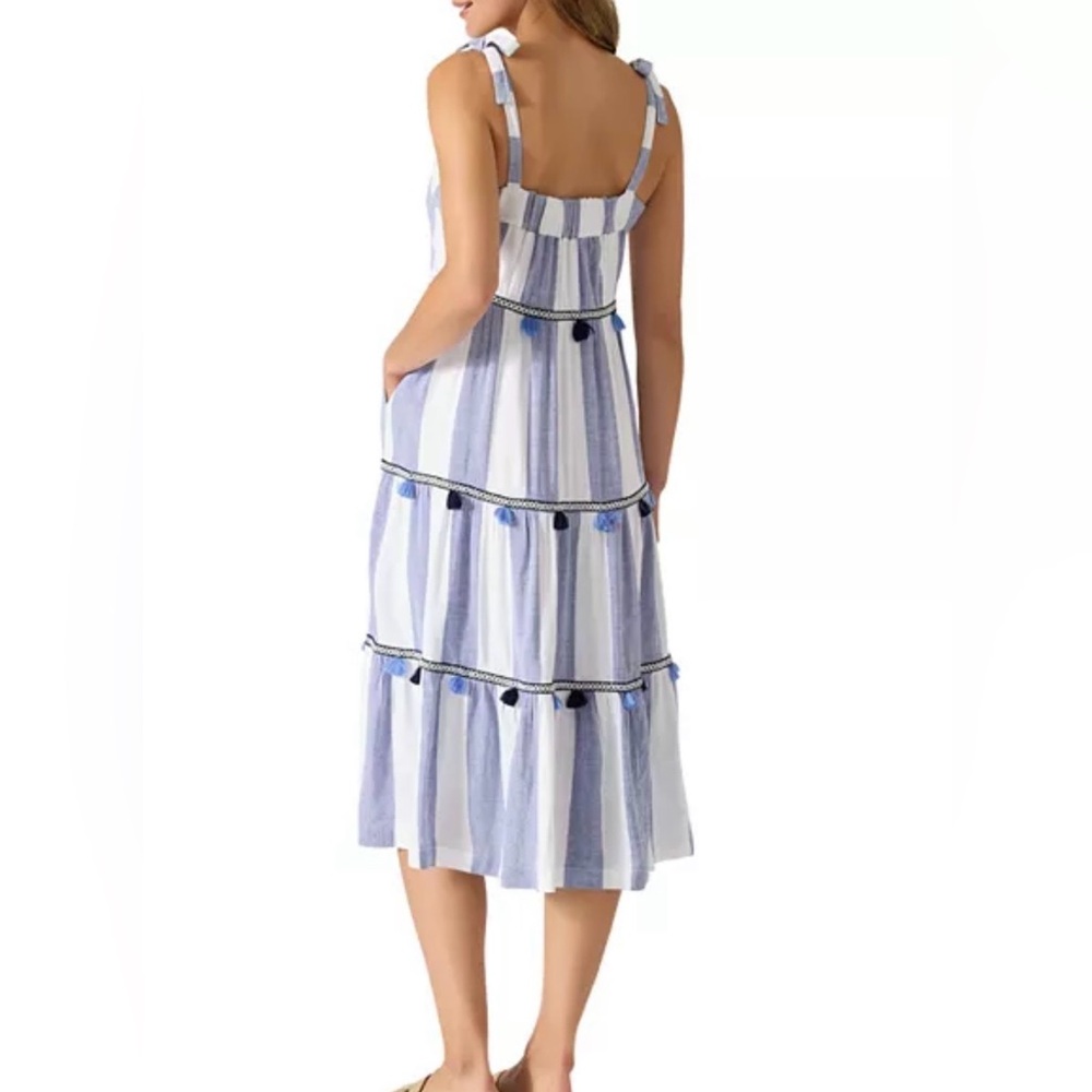 Tommy Bahama St. Lucia Rugby Stripe Midi Dress with pockets Size Large - Picture 2 of 9